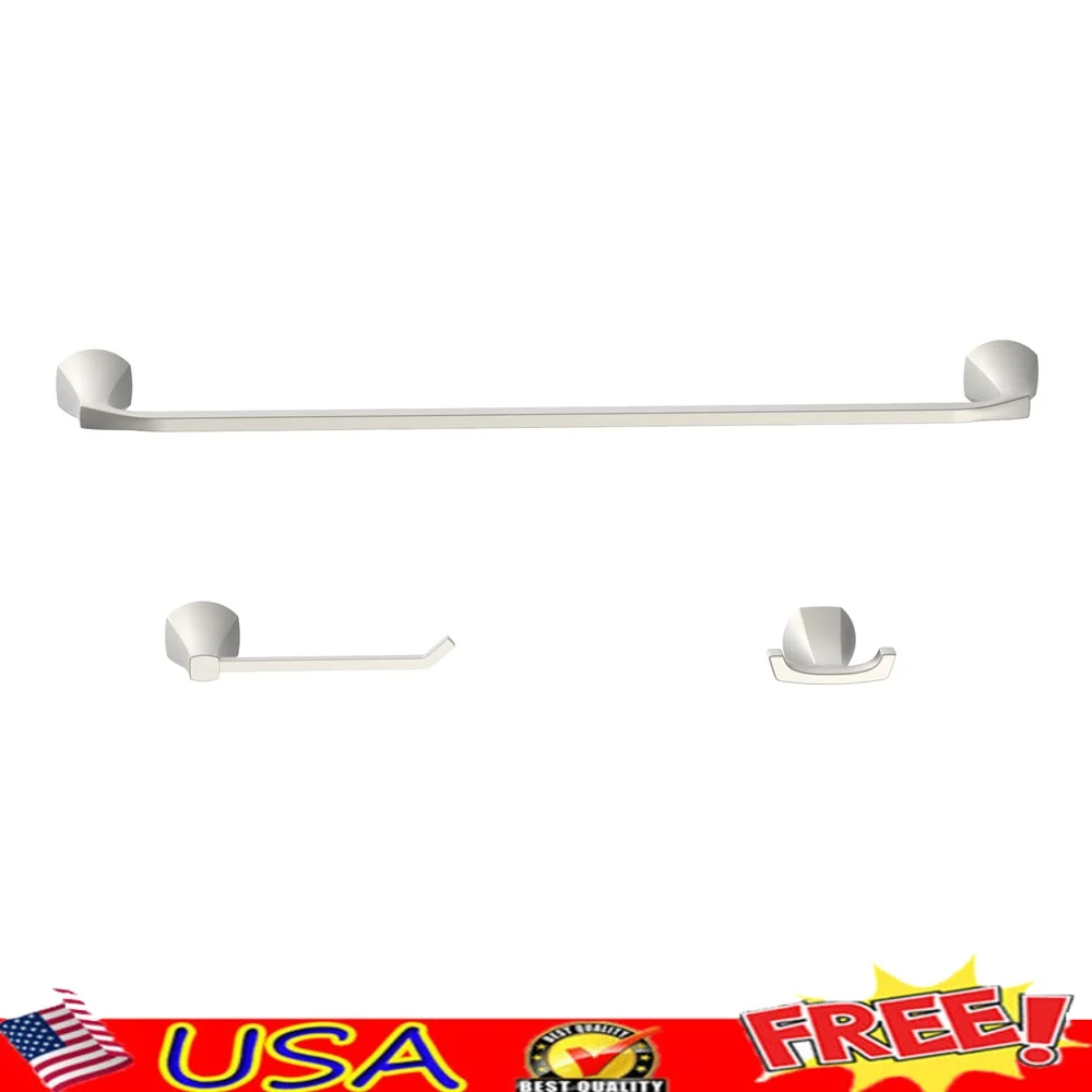 

3-х предметный набор оборудования для ванной комнаты, вешалка для полотенец, крючок для халата, держатель для туалетной бумаги, устойчивый к ржавчине настенное крепление, атласная никелевая отделка, прочный