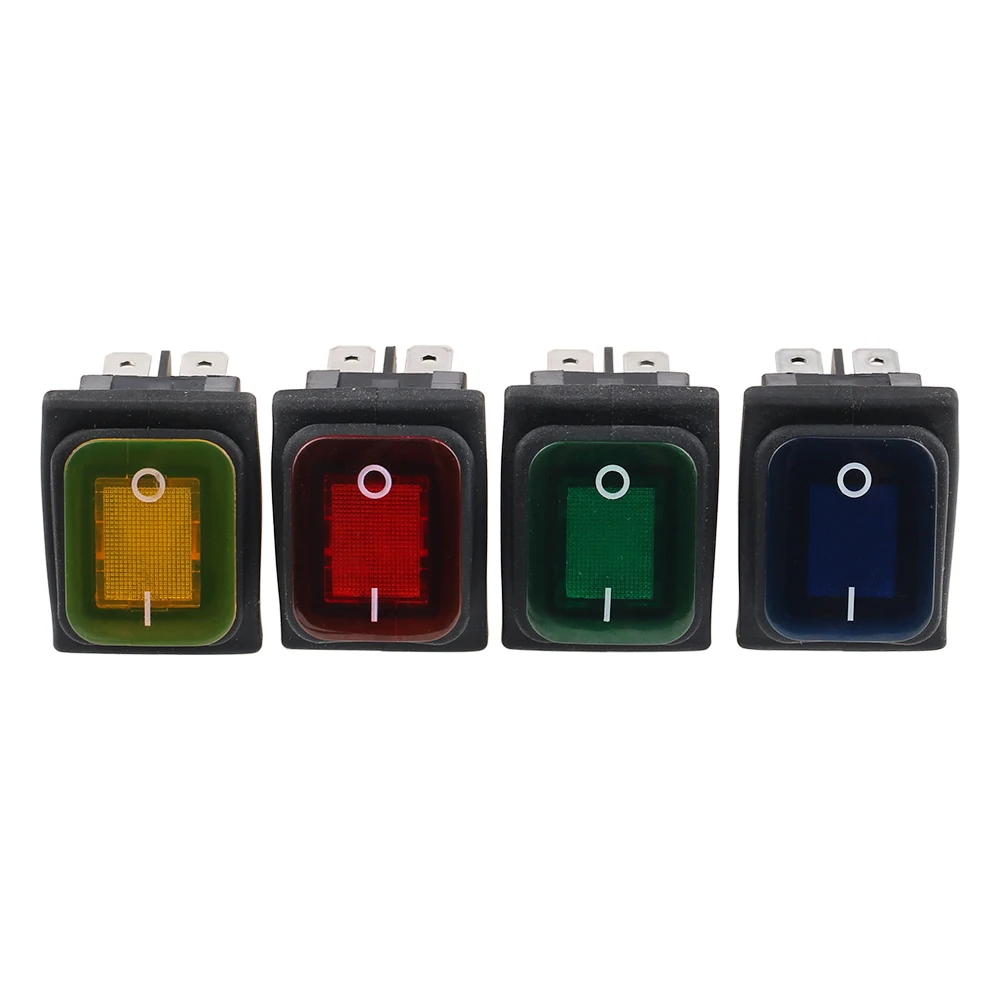 KCD4-201N Interruptor oscilante à prova d'água 4 pinos IP65 16A/250VAC 20A/125VAC Tamanho de abertura 22X30mm Contatos prateados Vermelho Azul Preto