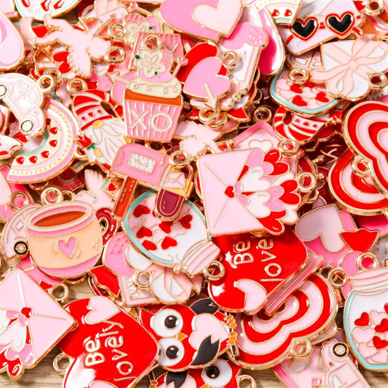 10 Stück süße Mix Valentinstag Charms Emaille Liebe Herz Brief Charms Anhänger passen Halsketten Ohrringe DIY Handwerk Schmuckherstellung – Detail 26