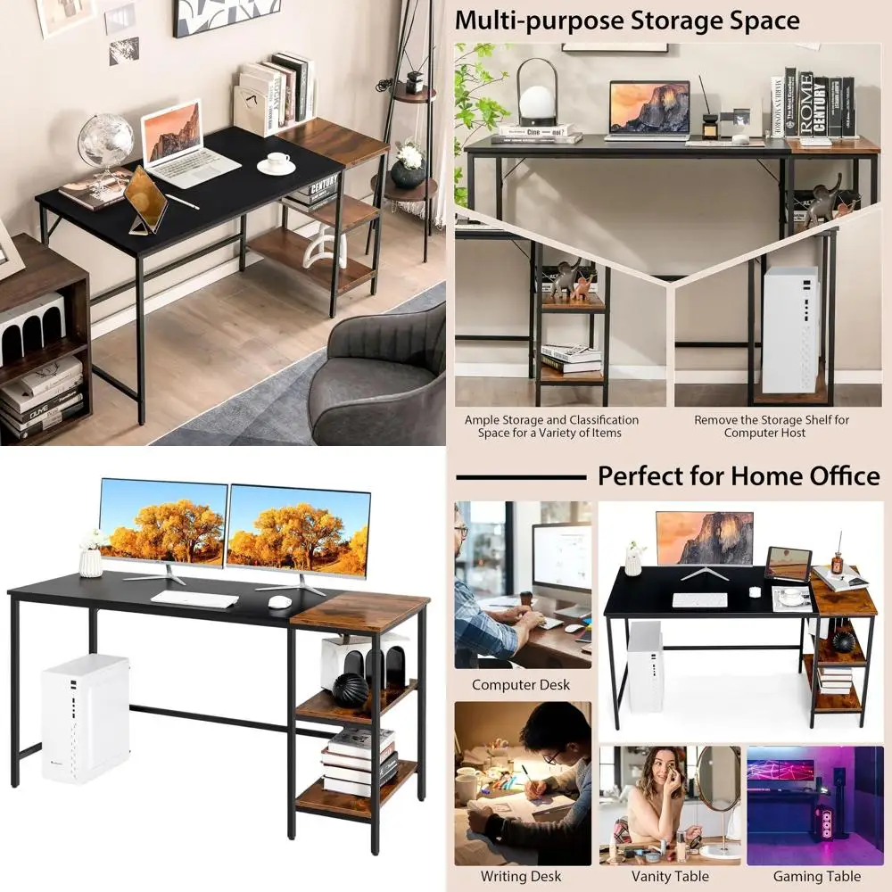 

Industrial-Style 55 Metal Frame Computer Desk with Removable Shelf for Home Office and Gaming