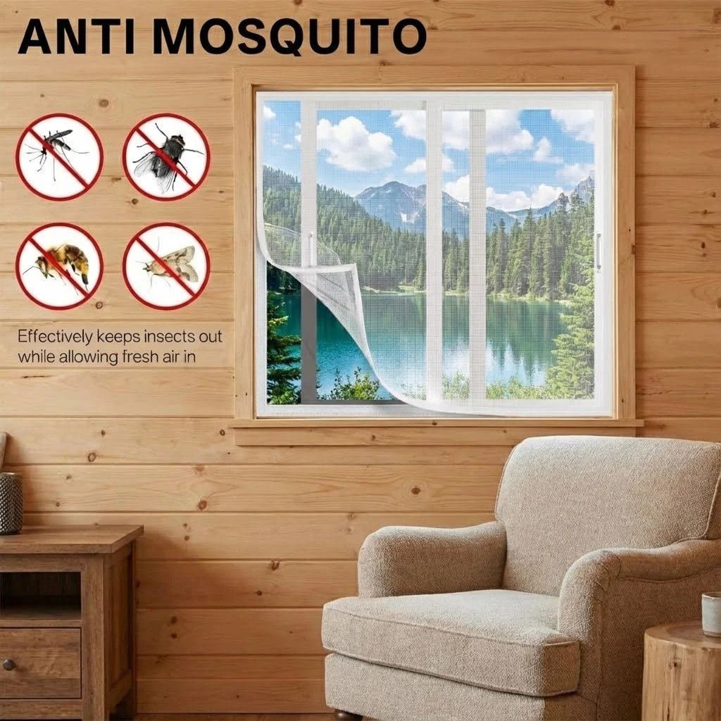 White Insect Screen Mesh, Self-Adhesive Installation, Reusable Mosquito Net High Air Flow, Drill-Free Window Protector, Durable