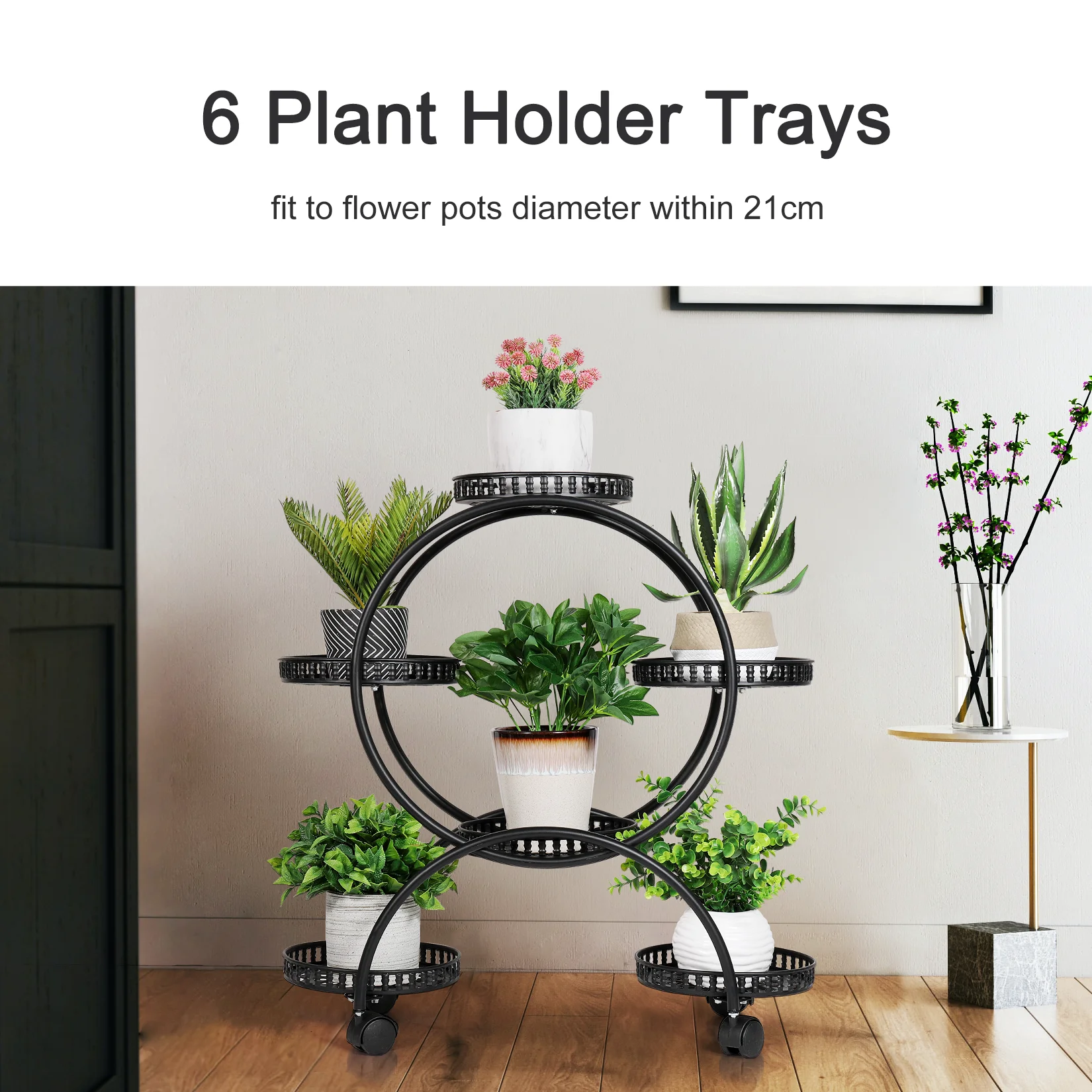 Rolling Metal Plant Stand Rack Indoor Outdoor Flower Pot Shelf Holder with Wheels for Patio Garden Living Room