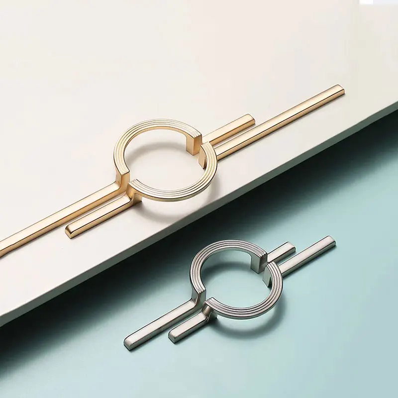 Semicircular Brushed Gold Cabinet Handles Modern Minimalist Brushed Nickel Cupboard Wardrobe Pulls Chinese Style Long Handle