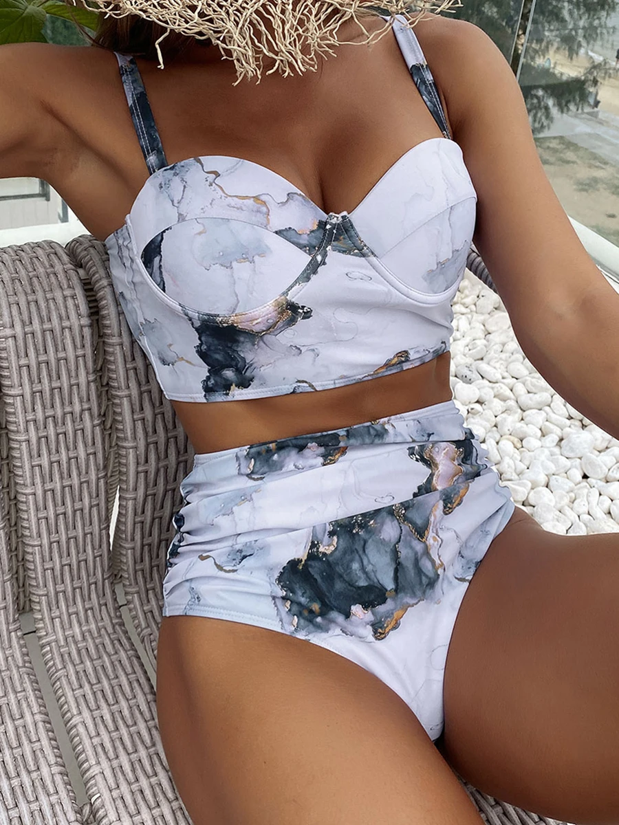 2023 Push Up Swimsuit Women High Waist Bikini Set Butterfly Print Swimwear Female Padded Bathing Suit Swimming Beachwear Summer