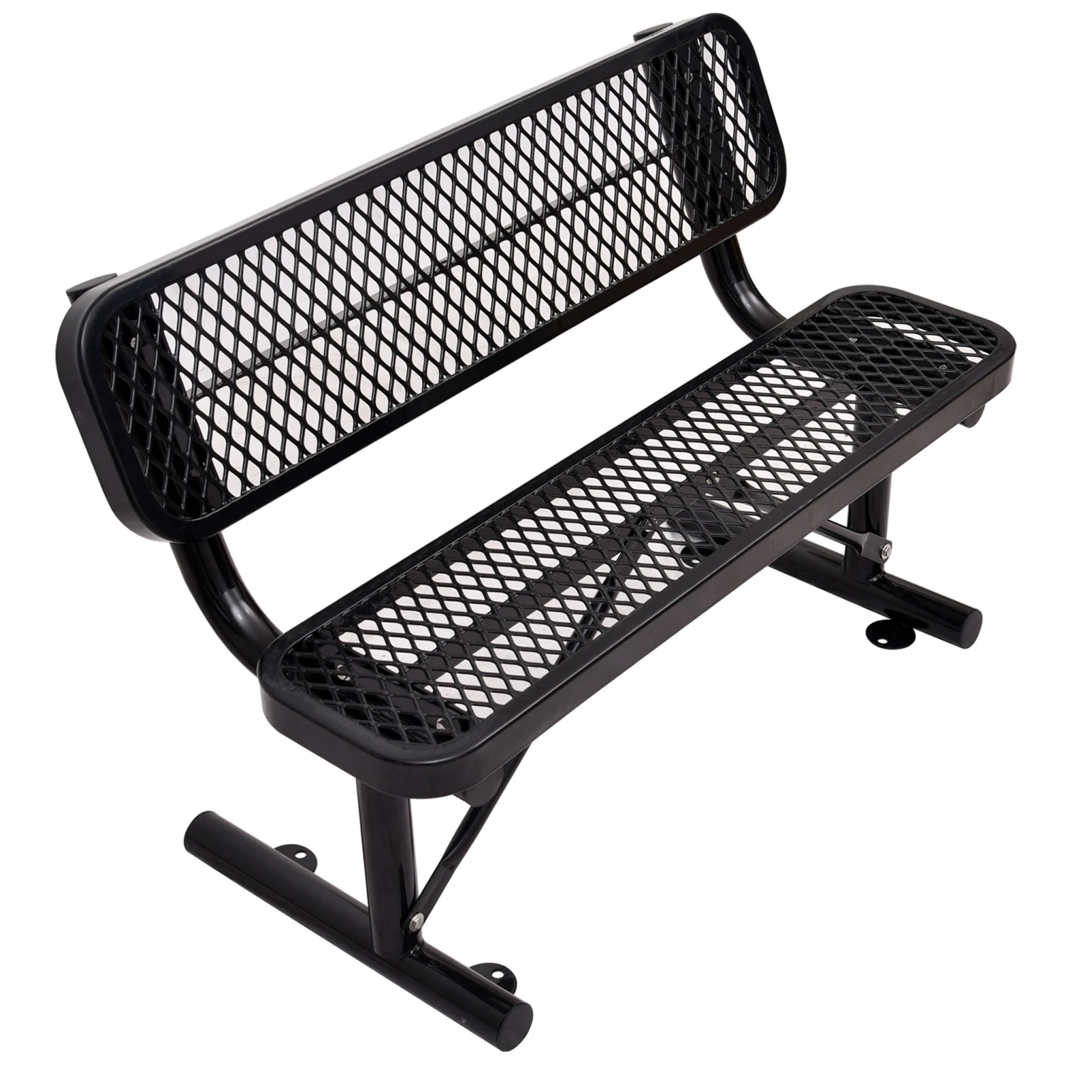 4 ft. Outdoor Black Steel Bench with Backrest - Weather-resistant Patio Furniture