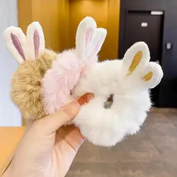 Elastic Hair Rabbit Ear Hair Korean New Rabbit Ears Plush Scrunchies Imitation Rabbit Fur Hair Band Ponytail Holder