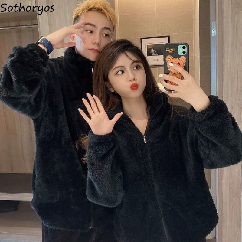 

Пижамный комплект Женский Свободный теплый парный Повседневный минималистичный чистый Повседневный корейский стиль универсальная зимняя Классическая плотная модная одежда для отдыха