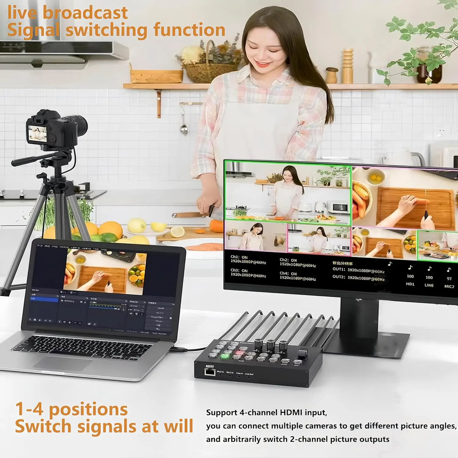 4 قناة HDMI فيديو خلاط الجلاد 4x2 1080P بث متعدد الكاميرا البث المباشر الجلاد دعم PGM PVW PIP OBS تسجيل #2