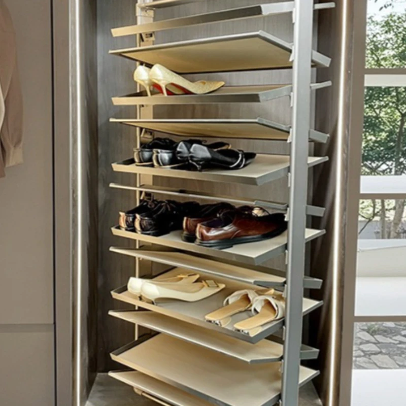 Push-pull shoe rack, multi-layer household cloakroom pull-out rotary shoe rack, retractable large capacity