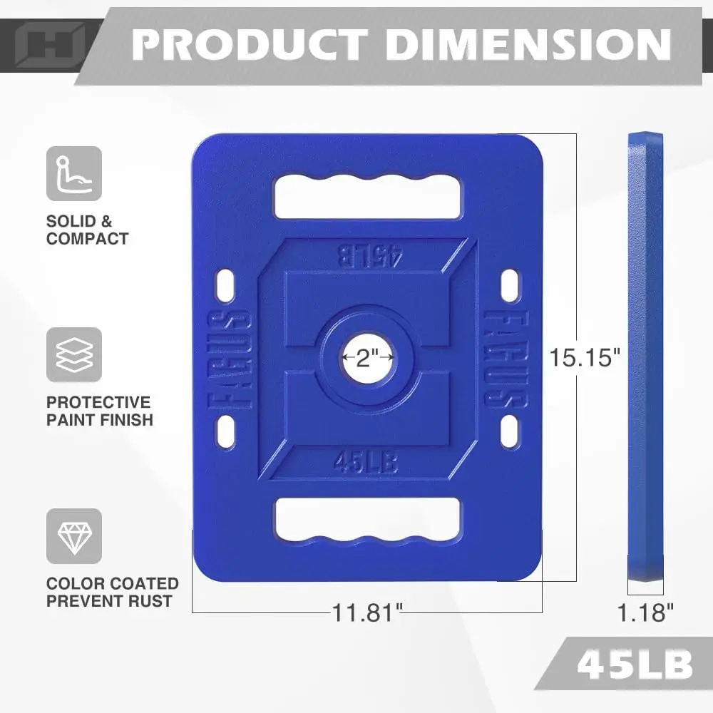 Color Coated 45LB Single Weight Plate, 2Inch Cast Iron Weight for rucking, Swings, Squat, Deadlift, Solid Cast Iron Weight Plate