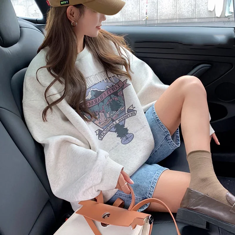 

Толстовки женские в стиле ретро, популярные, плотные, теплые, модные, уличная одежда для пар, унисекс, простой дизайн с принтом, колледж, Sudaderas Mujer BF