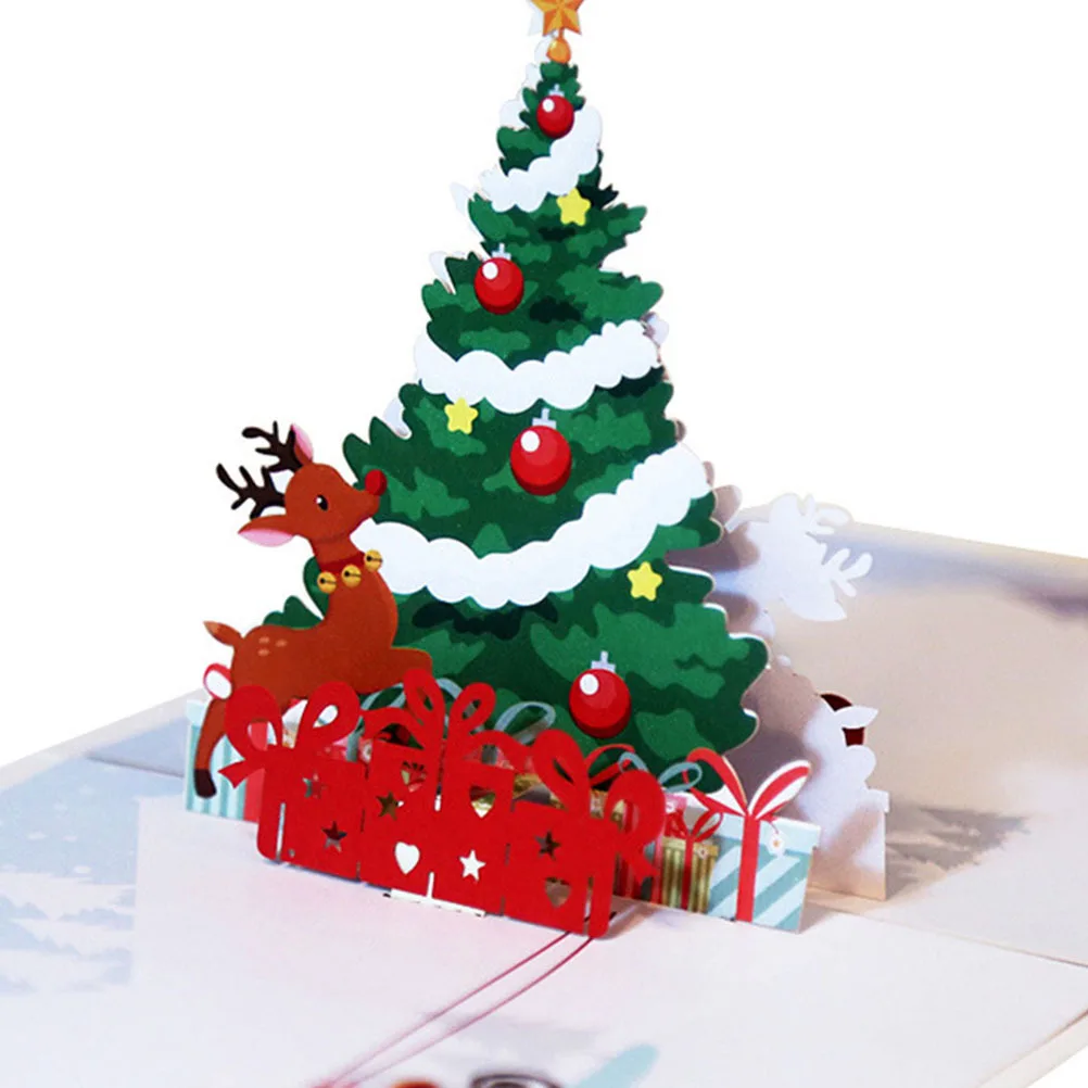 

2pcs Christmas Tree Deer Themed Premium Greeting Cards 3D Paper Party Invitation Cards For Family Friends Employees Holiday