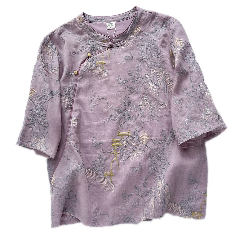 Ele New Chinese Sle irt المرأة تصميم صغير تحسس الوقوف طوق الجانب زر منتصف Sve قطنية عالية الجودة الوطنية Sle