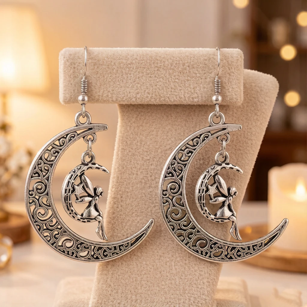 New Punk Style Hollowed Moon Shape Girls Earhook Metal Ladies Punk Style Earring Fashion Jewelry Retro Eardrops for Women