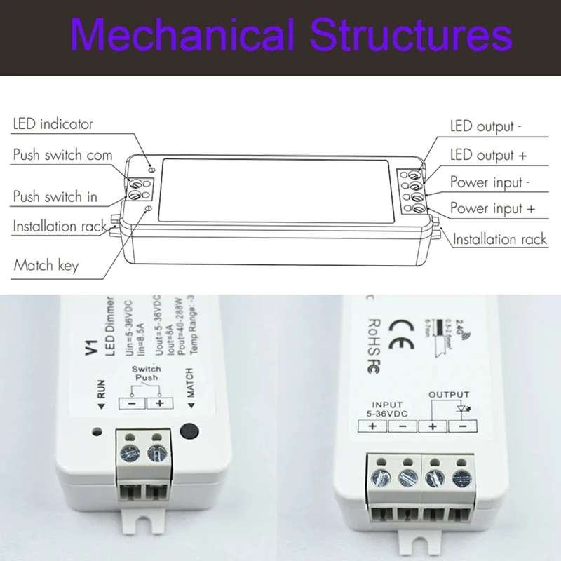 RF Mini Style LED Dimmer KIT Indoor Lighting 12V 24V 1CH Single Color LED Dimming Controller