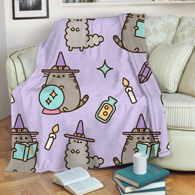 2024 Pusheen Blankets Anime Nap Blanket Flannel Throw Blanket Cartoon Beach Picnic Outdoor Camping Blanket Home Decorate Gifts