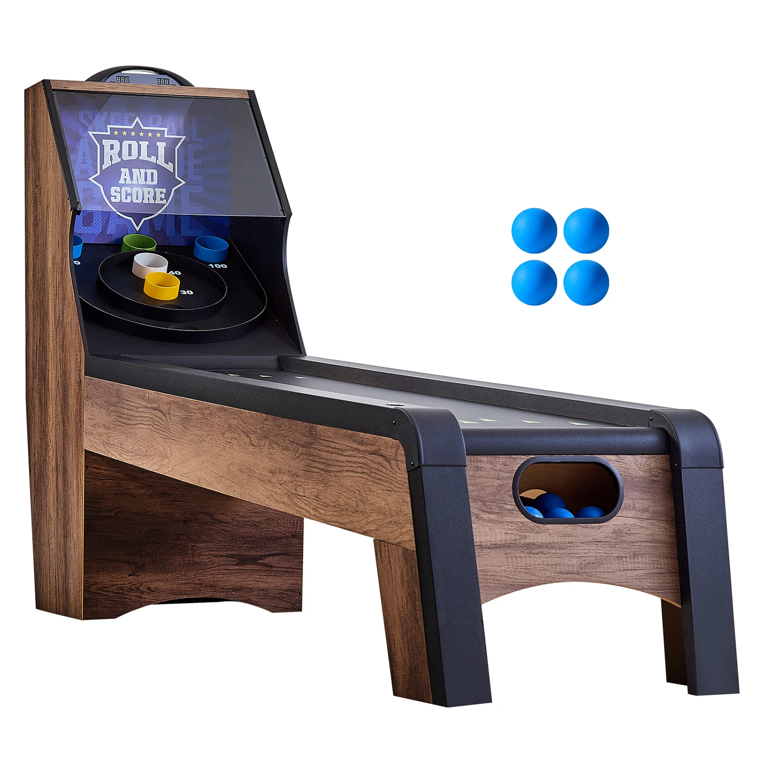 SucceBuy 9' Roll and Scorer Classic Arcade Game Table Indoor Skeeball Machine Game with LED Electronic Sound  Included 4 Automatic Ball Return for Adults Kids Home Recreation Game Room