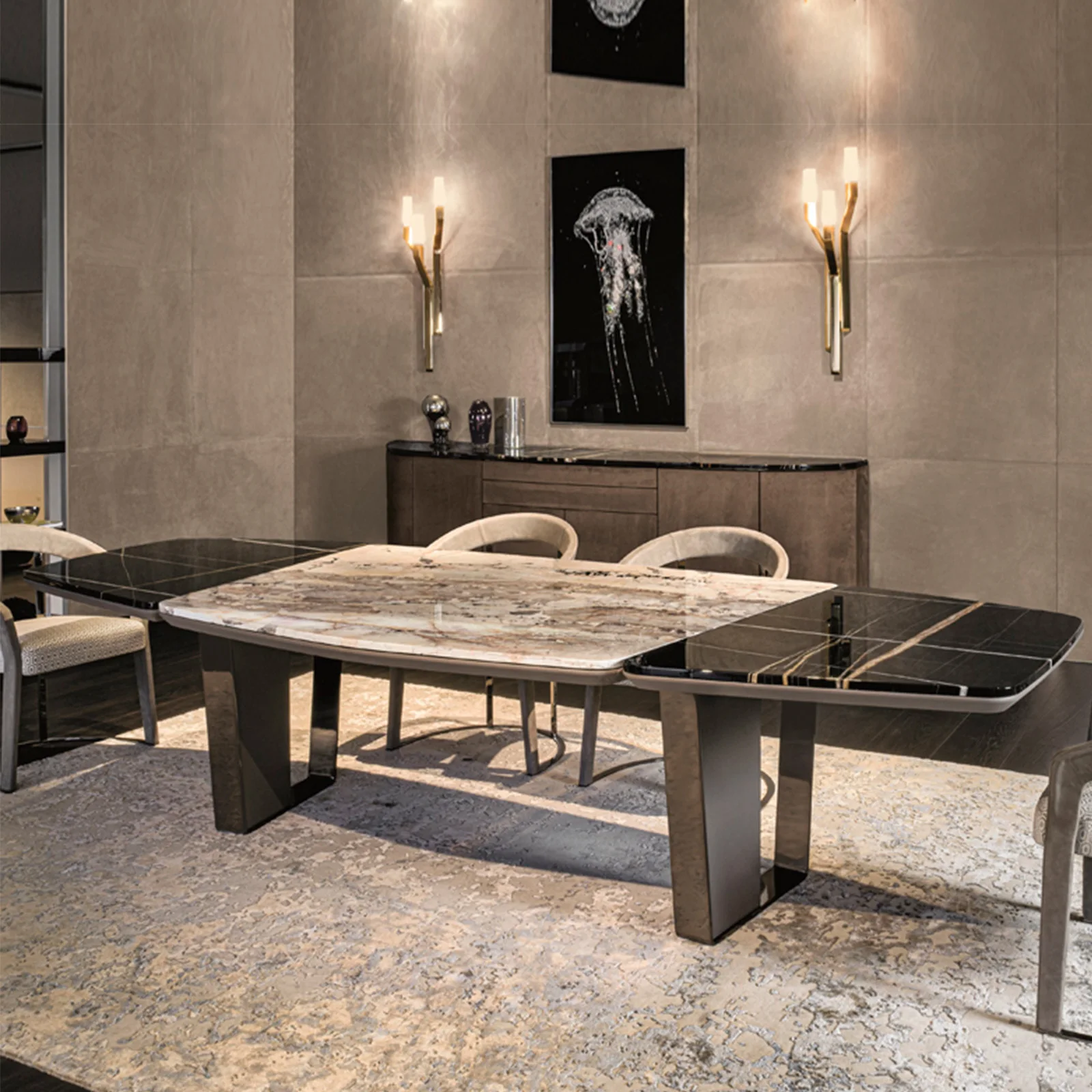 ⅹ-  Long Rectangle 12 Seat Italian Nordic Table Chinese Mdf Black Marble Granite Rotating Square Gold Dinning Dining Table&