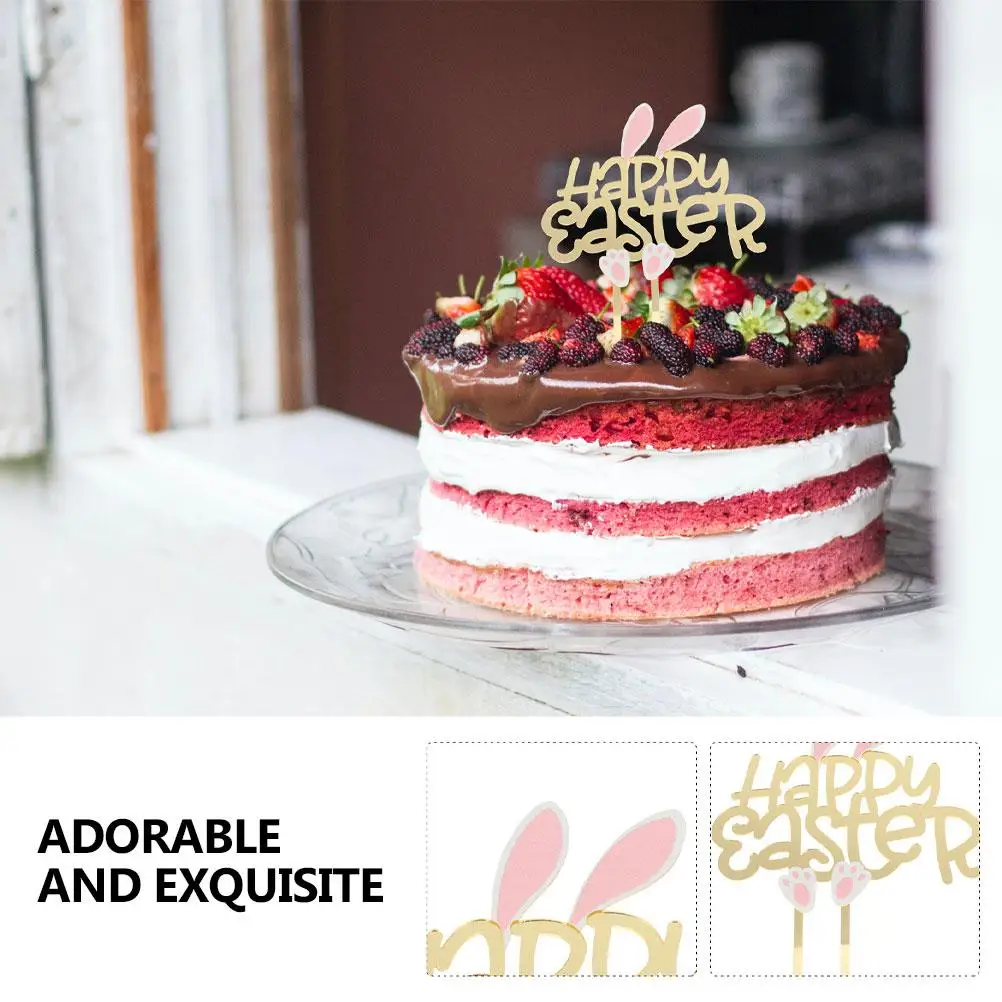 2 Pcs Fruit Rabbit Cake Topper Child Fruitcake Cupcake Acrylic Beautiful Inserts