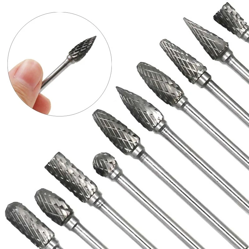 Imagem -02 - Tungsten Carbide Milling Cutter Rotary Tool Burr Double Diamond Cut Ferramentas Dremel Moagem Elétrica Shank mm 10 Pcs
