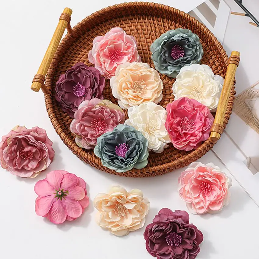 

Artificial Flower Silk Rose Head Wreath Wedding Bridal Bouquet Flower Wall Headdress DIY Gift Candy Box Home Vase Table Decorat