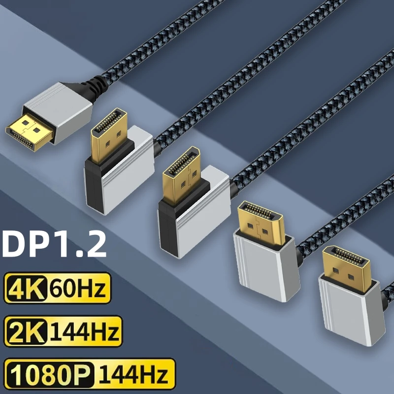 DisplayPort 1.2 Cabo, 90 Graus, 1m, 90 Graus, DP, Cima, Baixo, Esquerda, Ângulo Direito, Vídeo, Cabo de Áudio para Laptop, PC, Xbox Series, Monitor