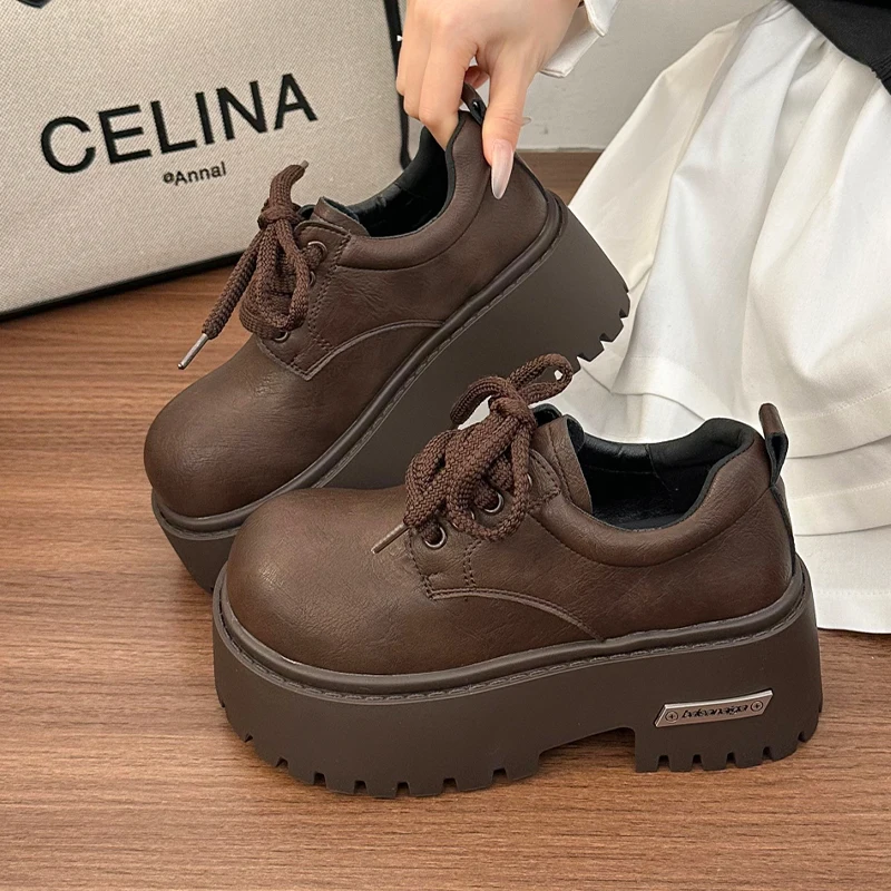 

High Heels Women's Sport Shoes Fashion Platform Casual Spring Loafers Shoes 2026 New Designer Chunky Dress Retro Zapatos Mujer