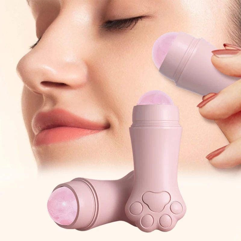 

Natural Rose Quartz Face Oil Absorbing Roller Washable Volcanic Stone Oil Absorber Jade Roller Massager For Face Skin Care Tools