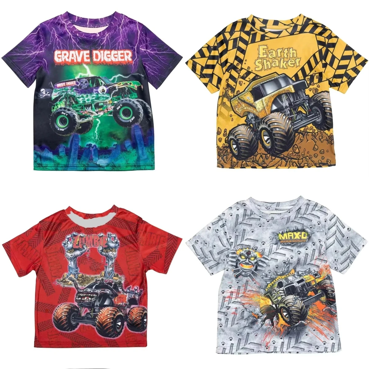 Monster Jam Monster Truck Kids T-shirt All Over Print Short Sleeve Tee Summer Casual Tops Racing Car Graphic Children Clothing