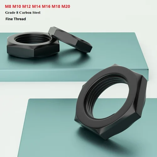 Tuerca de rosca fina Hexagonal de acero al carbono de grado 8, color negro, M8, M10, M12, M14, M16, M18, M20, paso fino, 1,0/1,25/1,5 MM