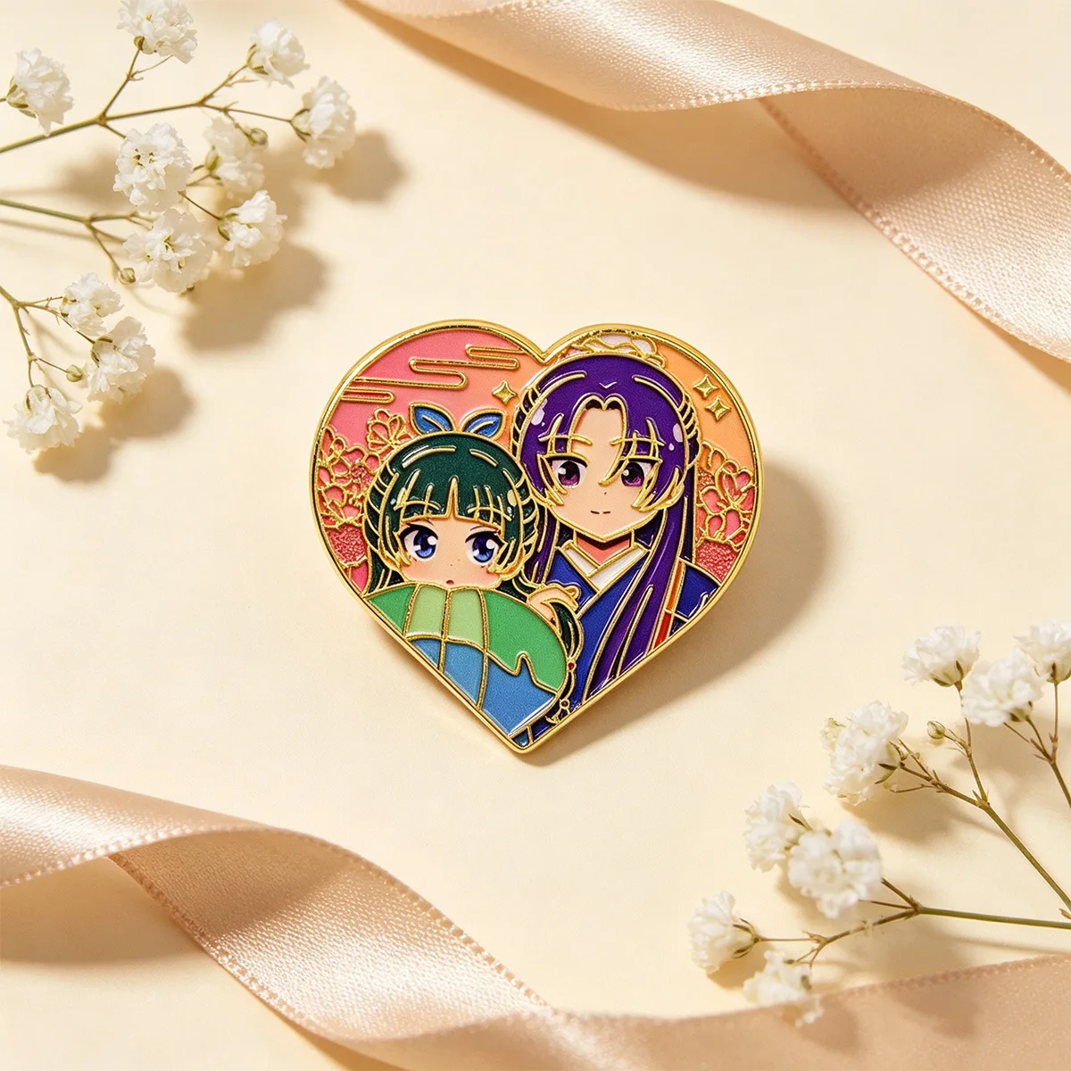 The Apothecary Diaries Maomao Jinshi Heart Shape Enamel Pins Anime Brooch Metal Couple Pin Backpack Badge Cosplay Gift for Fans