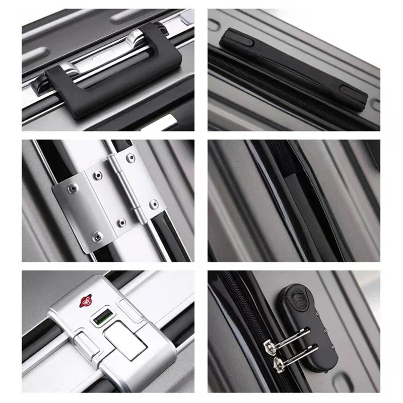 Suitcase Aluminum Frame USB Charging Luggage Zipper Carry-on Travel Bags Cabin Suitcases Travel Rolling Password Trolley Case