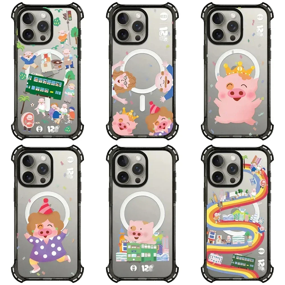 4 Corner Cartoon Cute Pig Magnetic Phone Case Cover for iPhone 13 15 14 Pro Max Protective Case, Fits iPhone 15 Pro Max