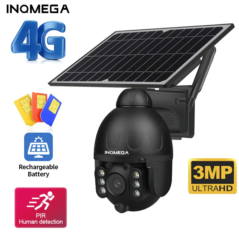 INQMEGA Outdoor Solar Camera 4G SIM Wireless Security Detachable Solar Cam Battery CCTV Video Surveillance Smart Monitor