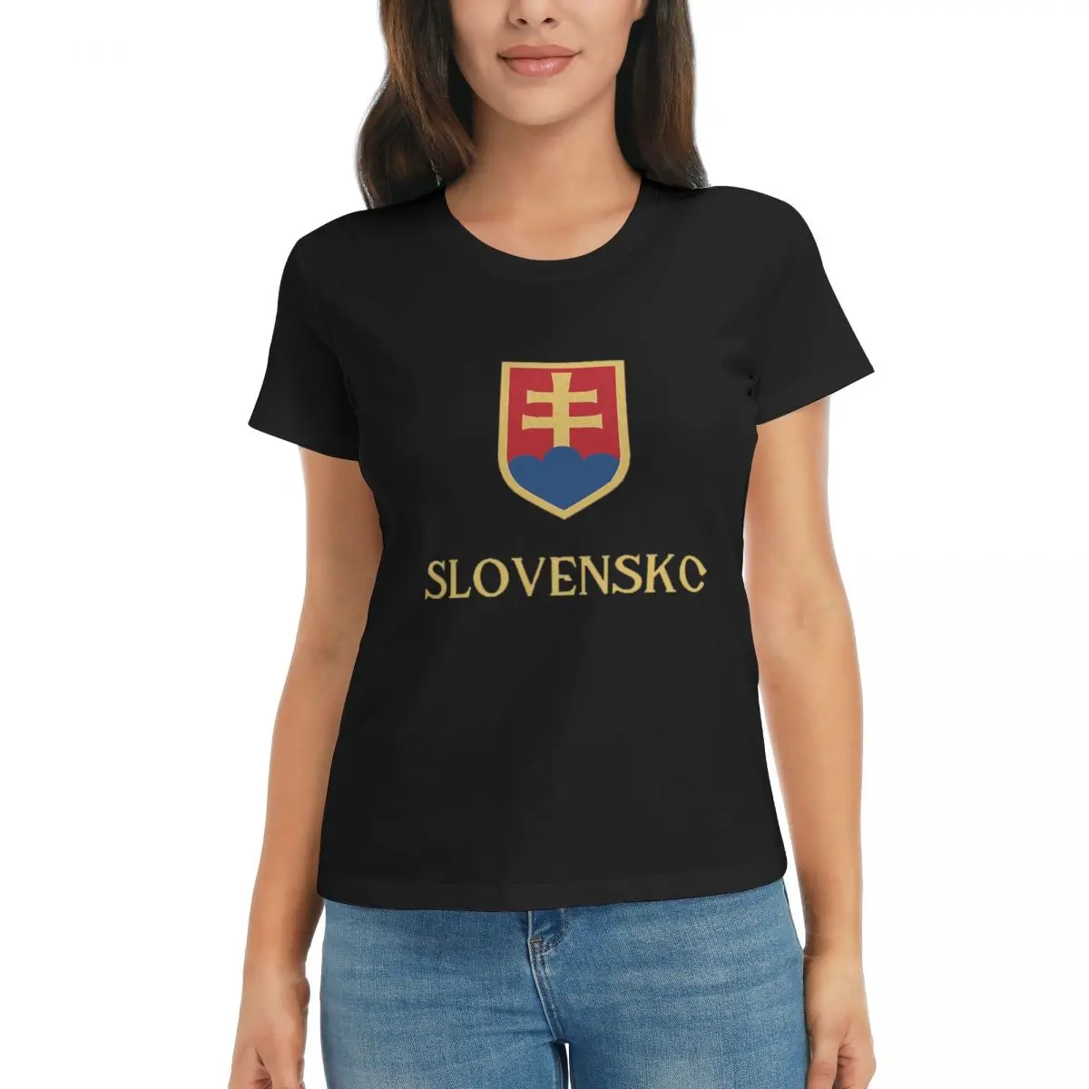 

Women T-Shirt Slovensko Gold Summer Short Sleeve Tees Round Neck Cotton T Shirts Clothes Tops Streetwear