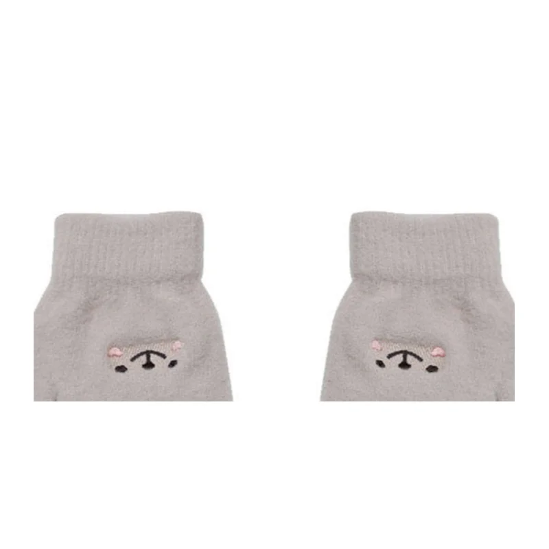 

Kawaii вязаные перчатки женские милые мультяшные вышитые медведи перчатки с сенсорным экраном осень-зима теплые женские вязаные мягкие перчатки для покупок