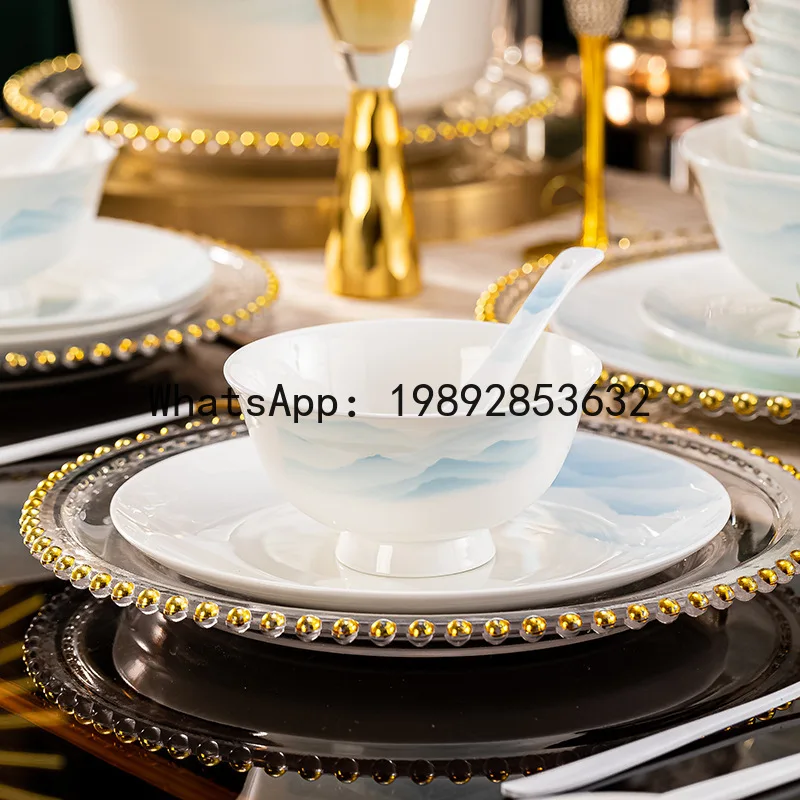 

4-13 bone china tableware bowls and plates for home high temperature in-glaze color bowl and plate suit gift box