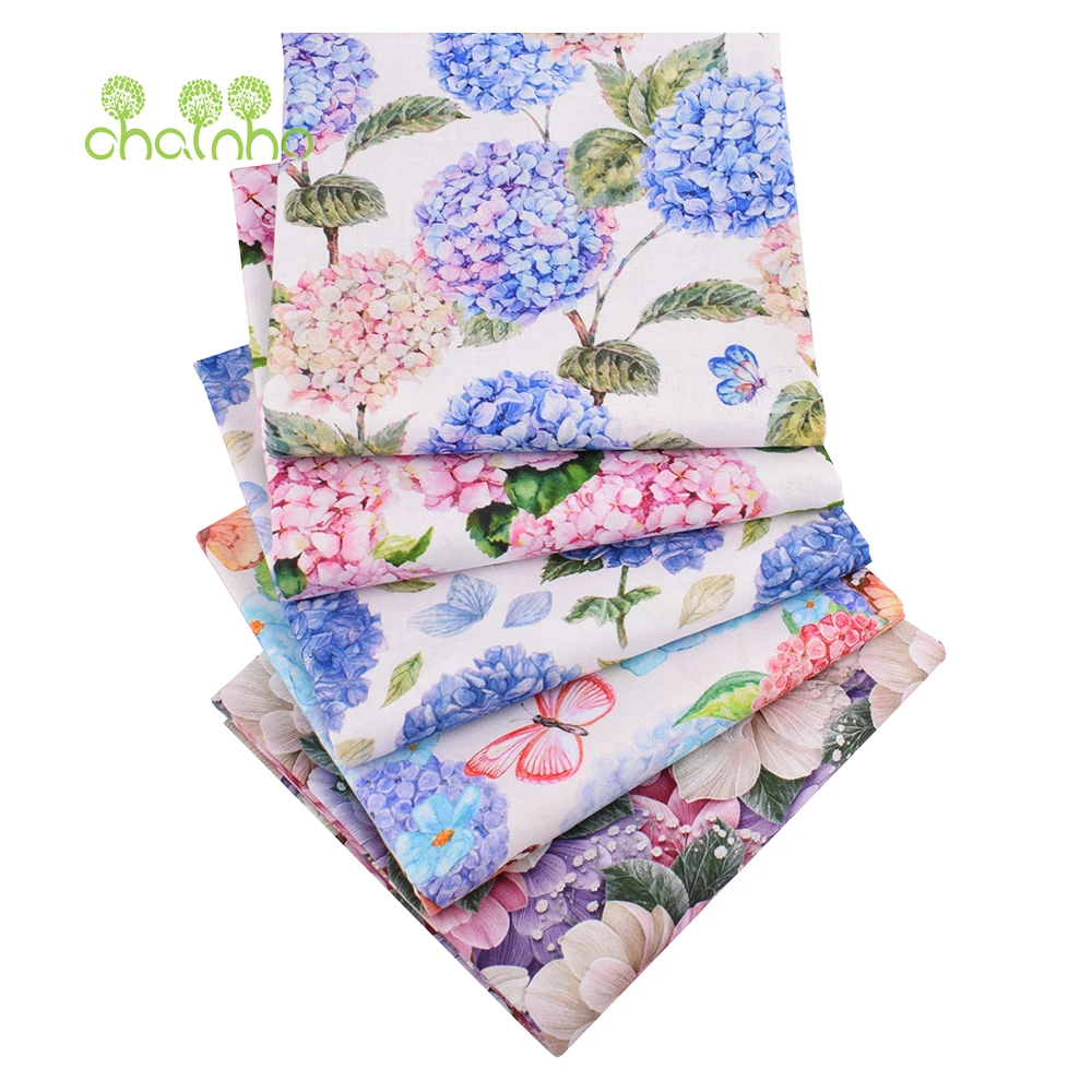 Chainho,Hydrangea Printed Plain-Weave Cotton Fabric,Patchwork Clothes Of Handmade DIY Quilting Sewing Crafts,Bags,Toys Material