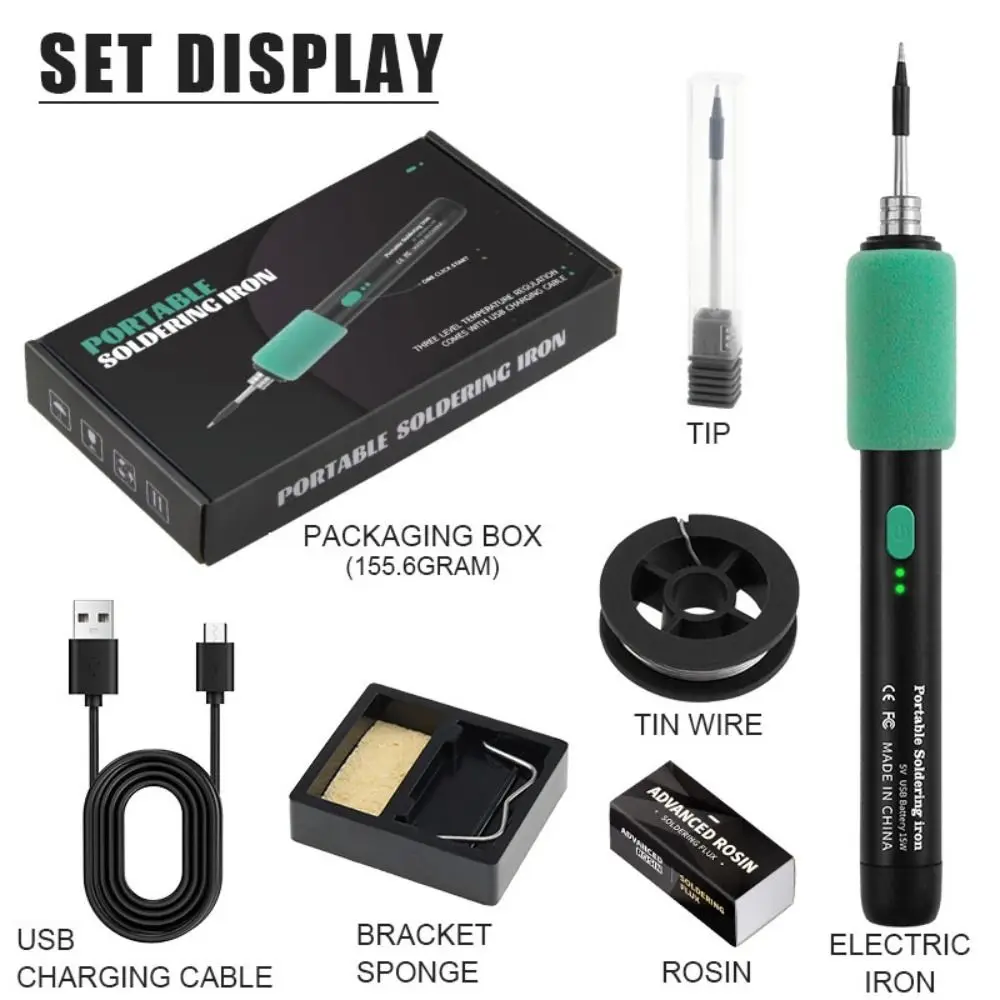 Cordless Mini Small Soldering Iron Set Dual-Use Function 3 Temperature Settings USB Soldering Iron Temperature Adjustment