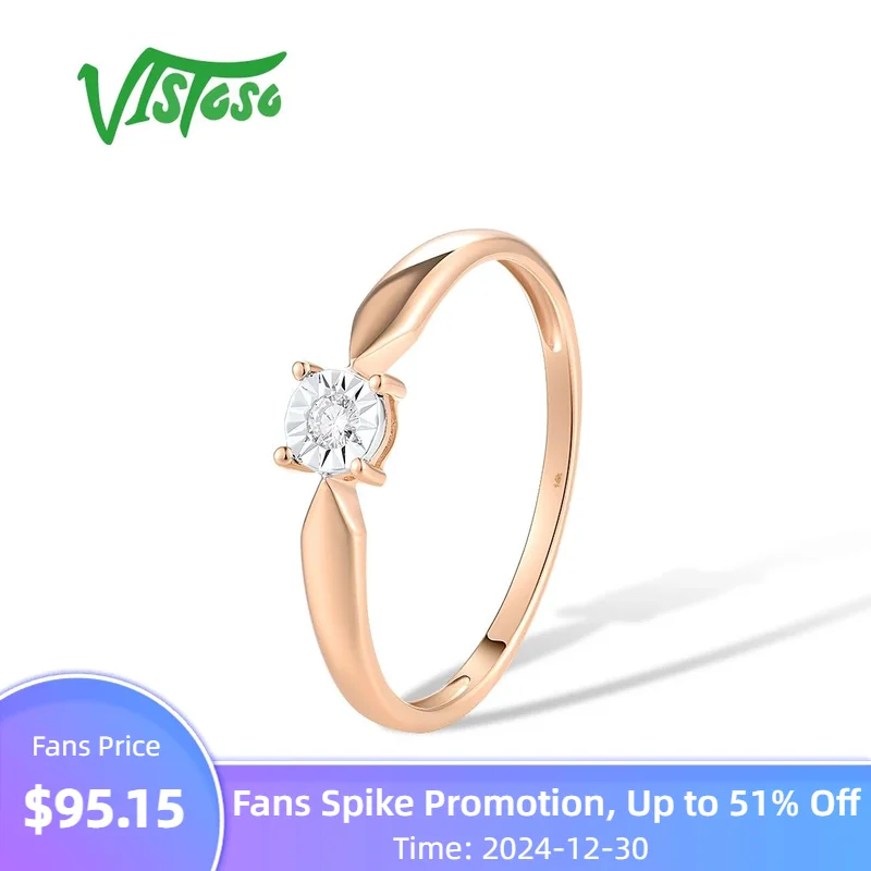 VISTOSO Pure 14K 585 Two-Tone Gold Sparkling Illusion-Set Miracle Plate Diamond Ring For Women Anniversary Trendy Fine Jewelry