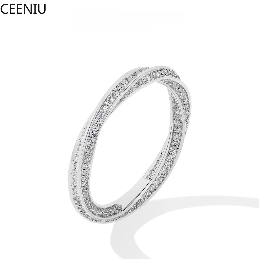 S925 Silver 18K Gold Plated Moissanite Rings D Color VVS1 Lab Diamond Helix Eternity Band Wedding Jewelry for Women Man