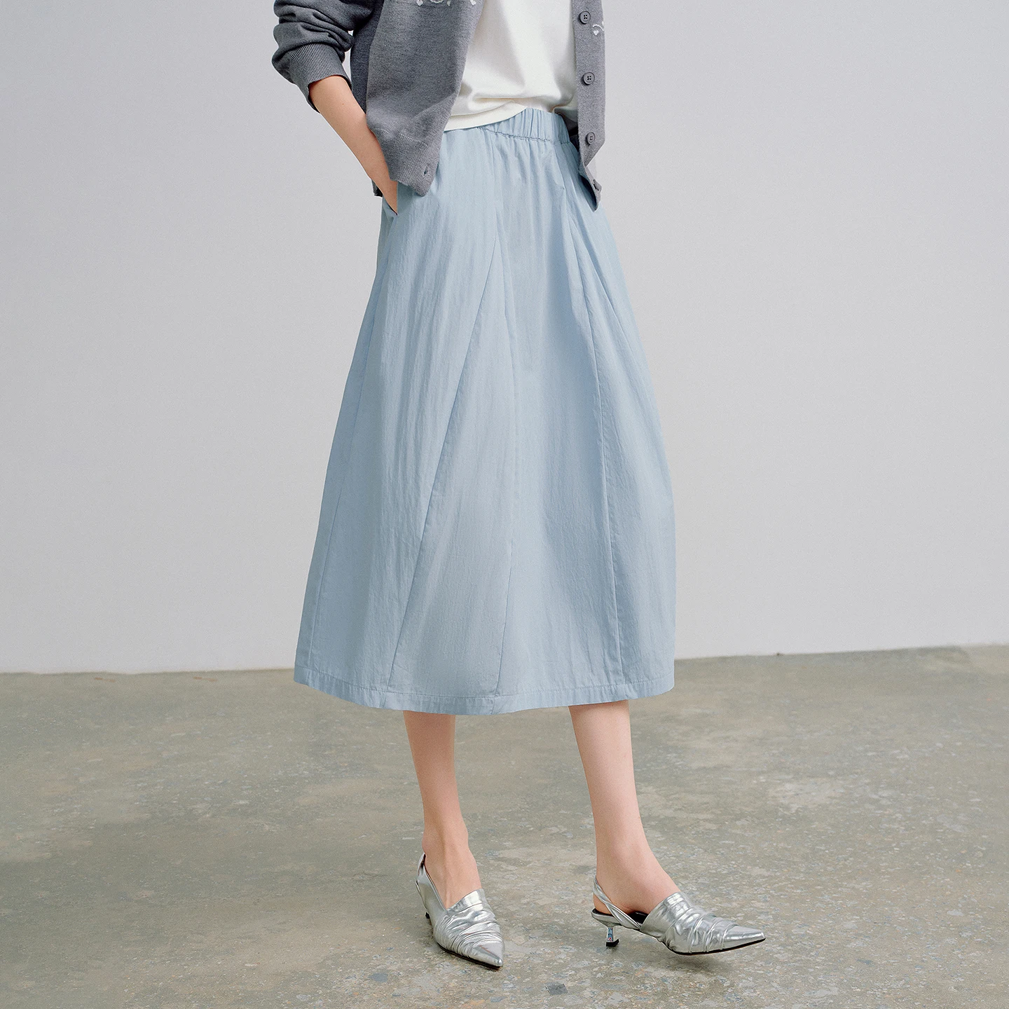 TOYOUTH Women Cloud Cocoon Midi Skirts 2026 Spring-Summer New White Soft Bud Skirts Commuter Casual Skirts