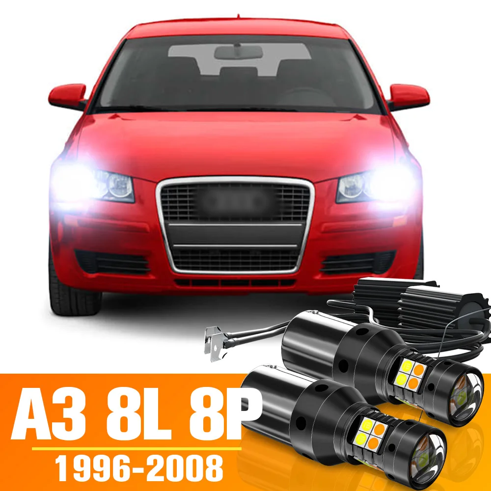 2pcs LED Dual Mode Turn Signal+Daytime Running Light DRL For Audi A3 8L 8P Accessories Bulb 1996-2008 2002 2003 2004 2005 2006 2