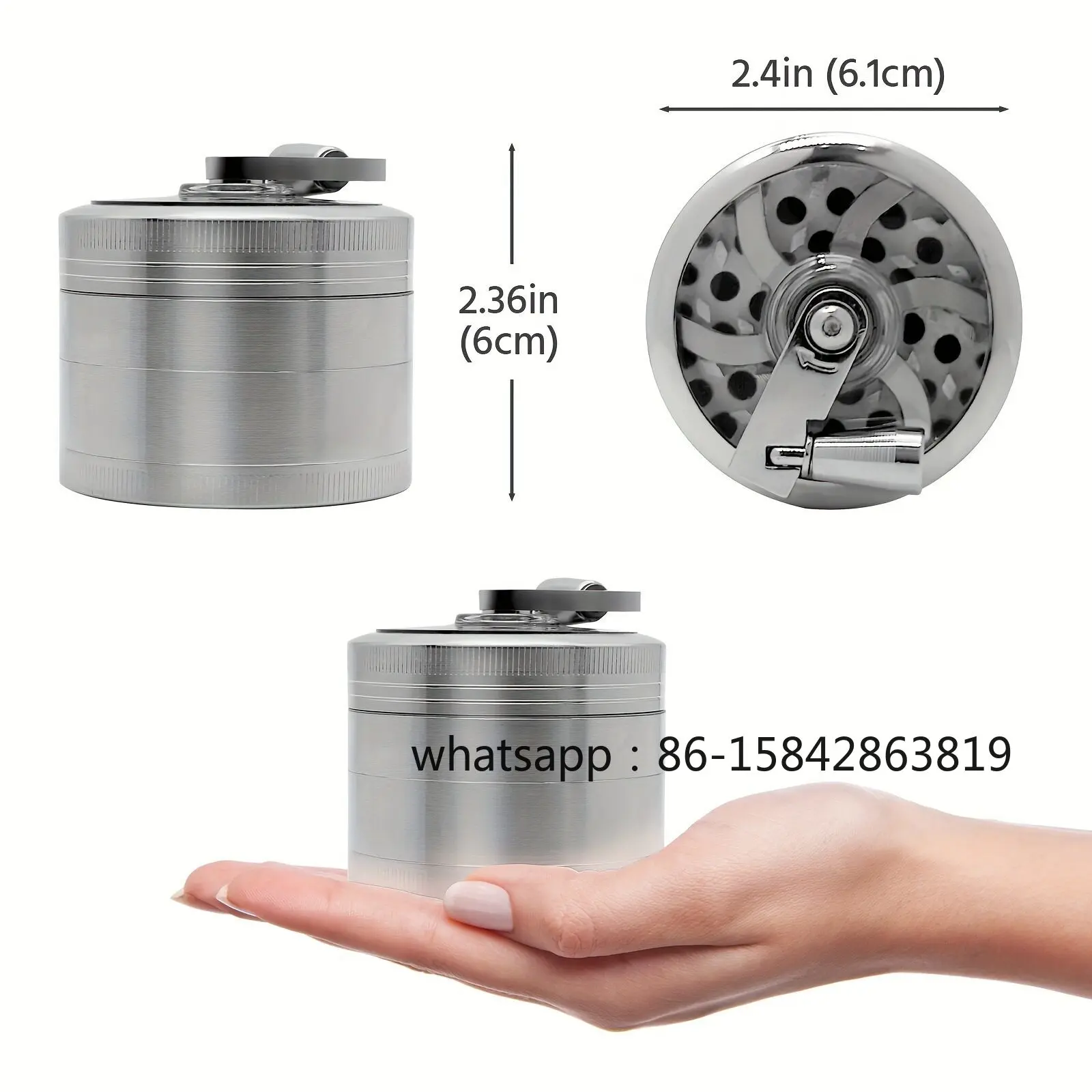Folding Rocker Smoke Grinder 63MM Four-layer Hand-crank Through Window Manual Zinc Alloy