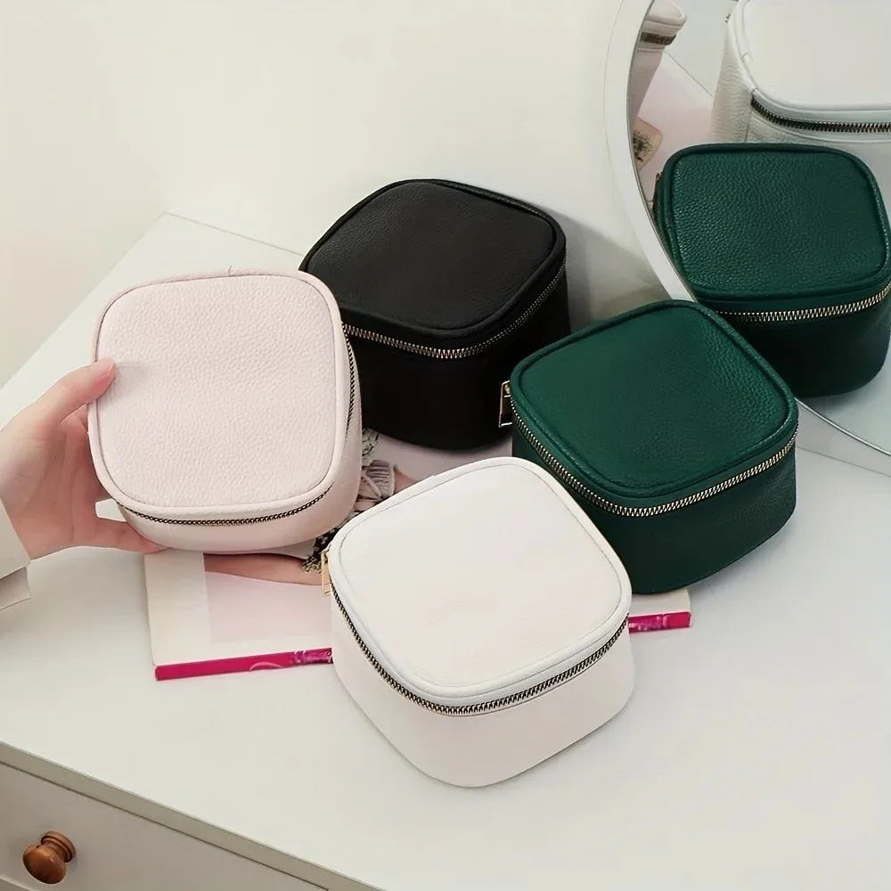 Portable Travel Jewelry Box Velvet Pouch with 6Pcs Small Pouches Earring Storage Case PU Leather Large Capacity