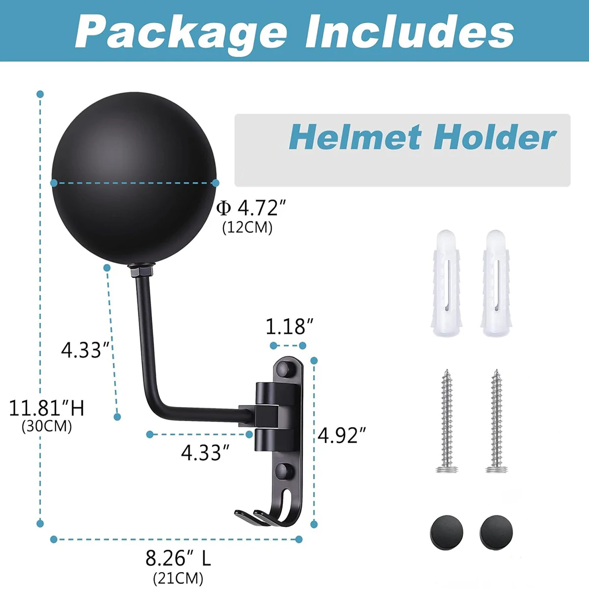 Motorcycle Helmet Holder Wall Mount 180°Rotation Football Bicycle Helmet Rack With 2 Hooks Helmet Display Hanger Stand for Caps