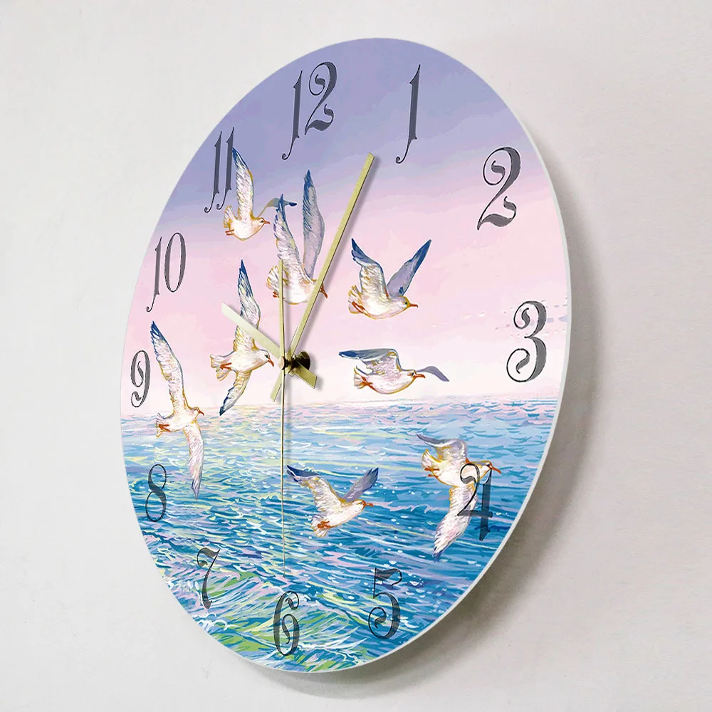 Dreamy Seagulls Flying over Ocean Wall Clock - Coastal Silent Quartz Watch Decor for Living Room Bedroom Nature Lovers Gift