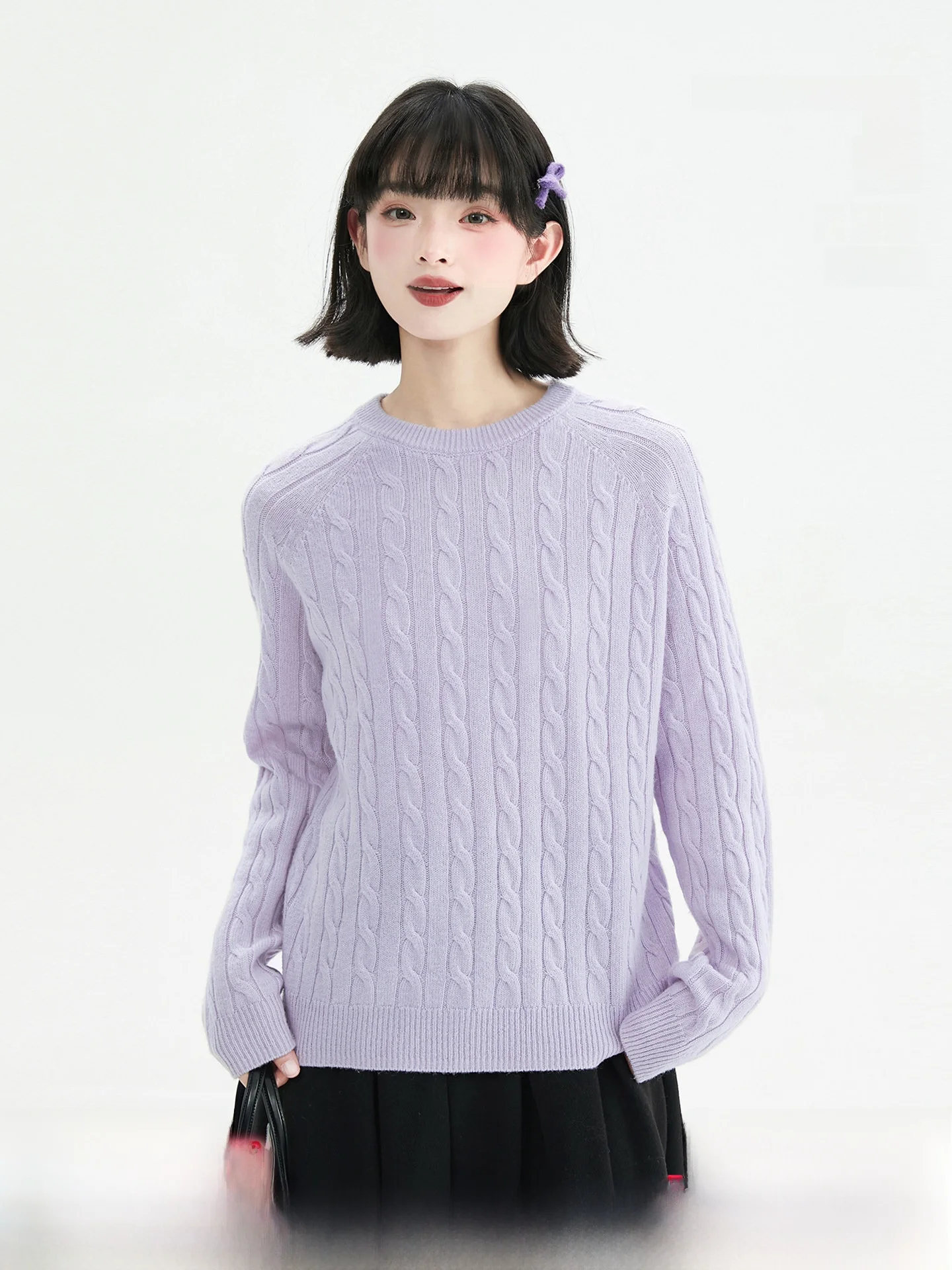 

Women's Knitted Woolen Base Shirt Loose Fit Warm Winter Top Three-Color Twisted Flower Soft Cotton Long Sleeve round Neck