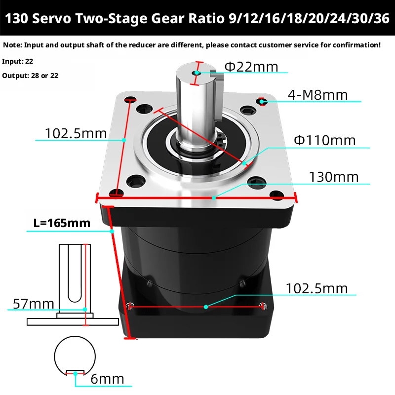Planetary Gear Reducer for Servo Motors: 57/86/110/130mm Flange, Ratio 3.25–165, IP65, Oil Lubricated, ≤50dB view 5