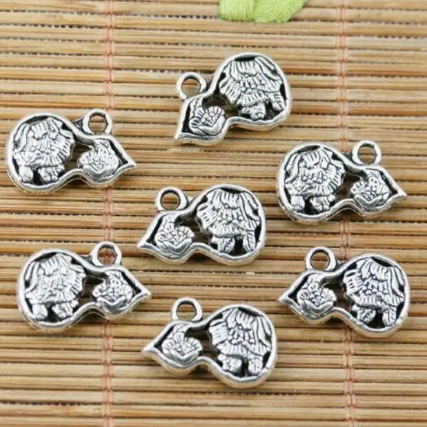 20pcs 12*16mm hole 2mm  tibetan sivler 2sided gourd design with peony flower EF2338